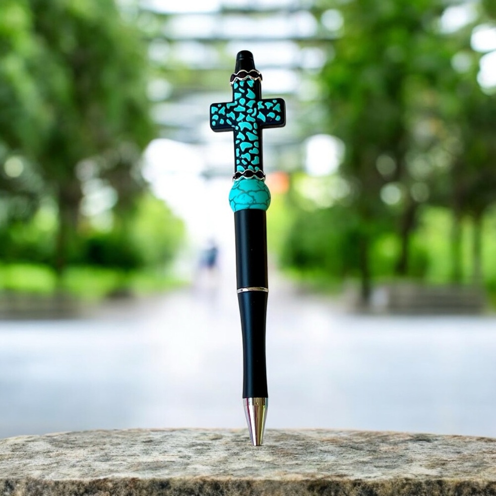 Handmade beaded cross marbled pen - Picture 2 of 2